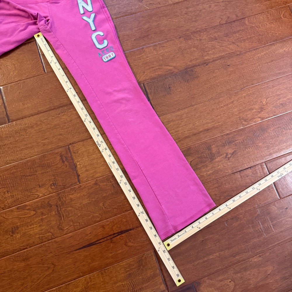 Aeropostale Sweatpants Womens XS Pink NYC Aero 1987 Graphic Flare Leg Y2K Lounge - Picture 7 of 8